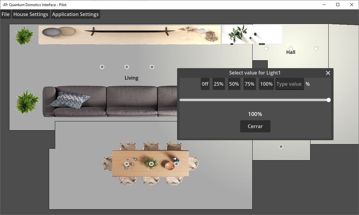 Quantum Domotics user interface on interactive floor plan
